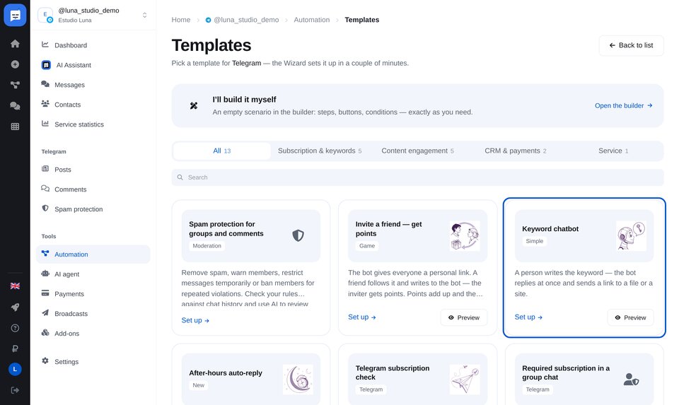 Plantillas de chatbots listas para usar