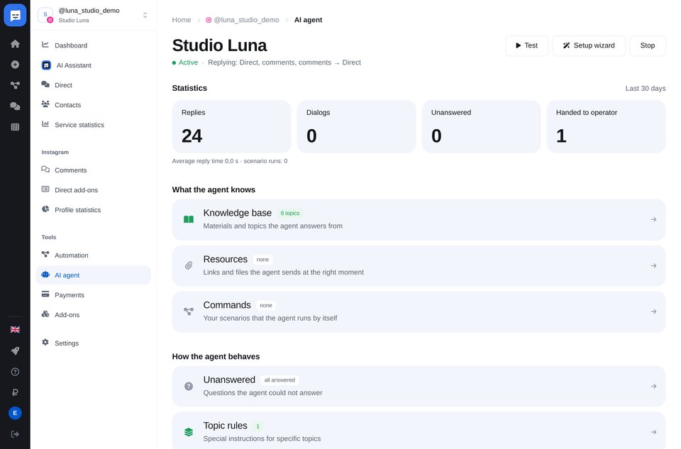Assistant de configuration de l’agent IA : ajouter un site, importer un fichier ou donner ses propres explications