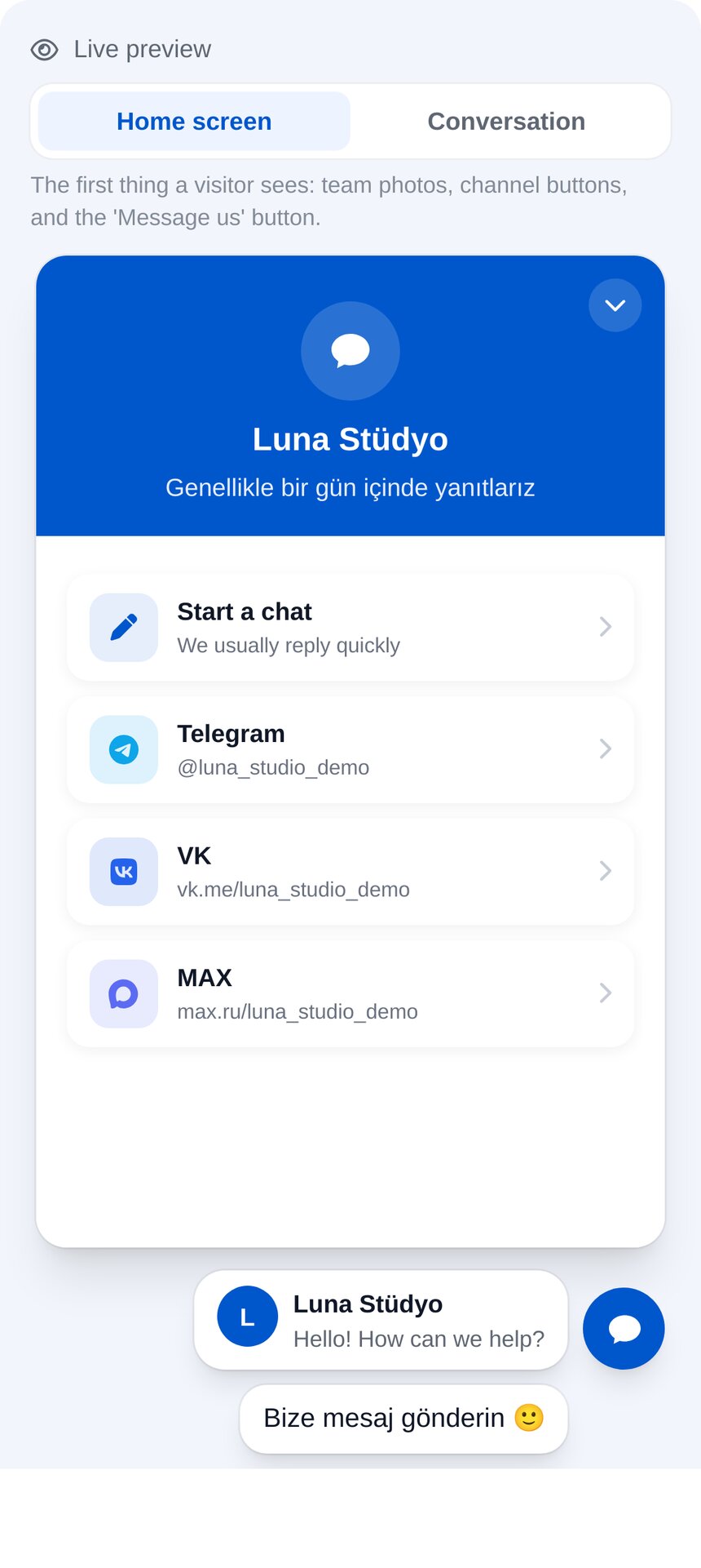 Web sitesinde ETOCHATBOT canlı destek