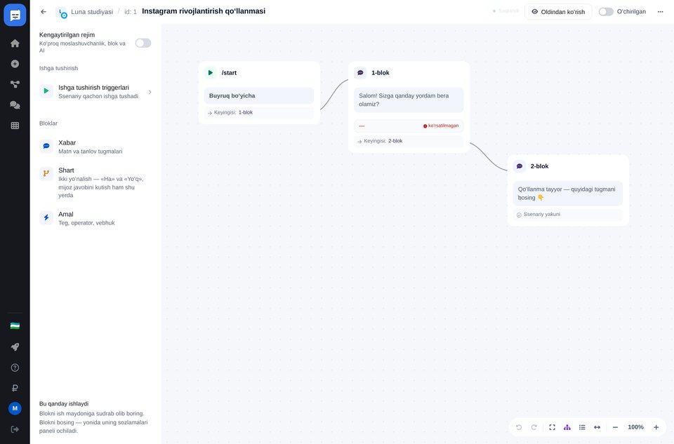 Chat-bot ssenariylari konstruktori