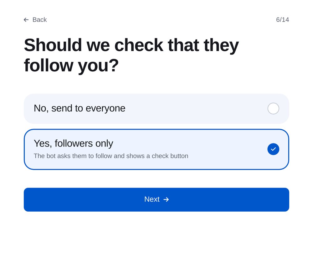 Activación de la comprobación de seguidores en ETOCHATBOT