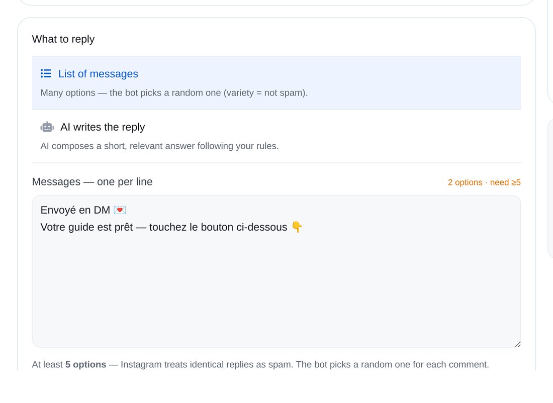 Choisir les réponses — écran de configuration dans ETOCHATBOT
