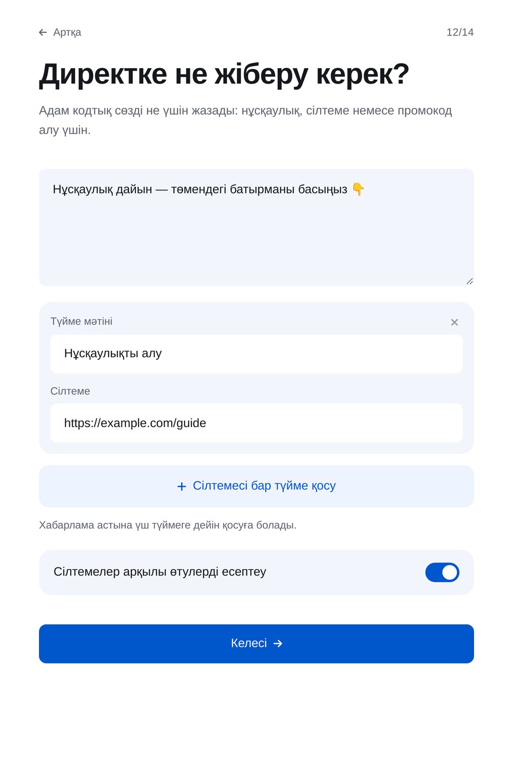 Директке не жіберу — ЭТОЧАТБОТ баптау экраны