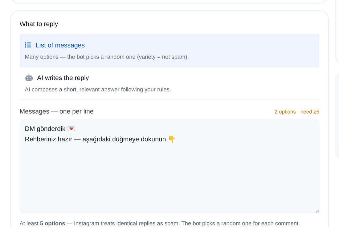 Yanıt içeriğini seçin — ETOCHATBOT ayar ekranı