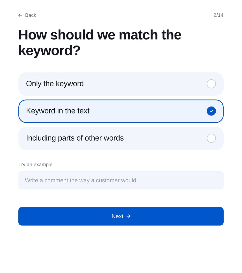 Eşleşme biçimini seçin — ETOCHATBOT ayar ekranı