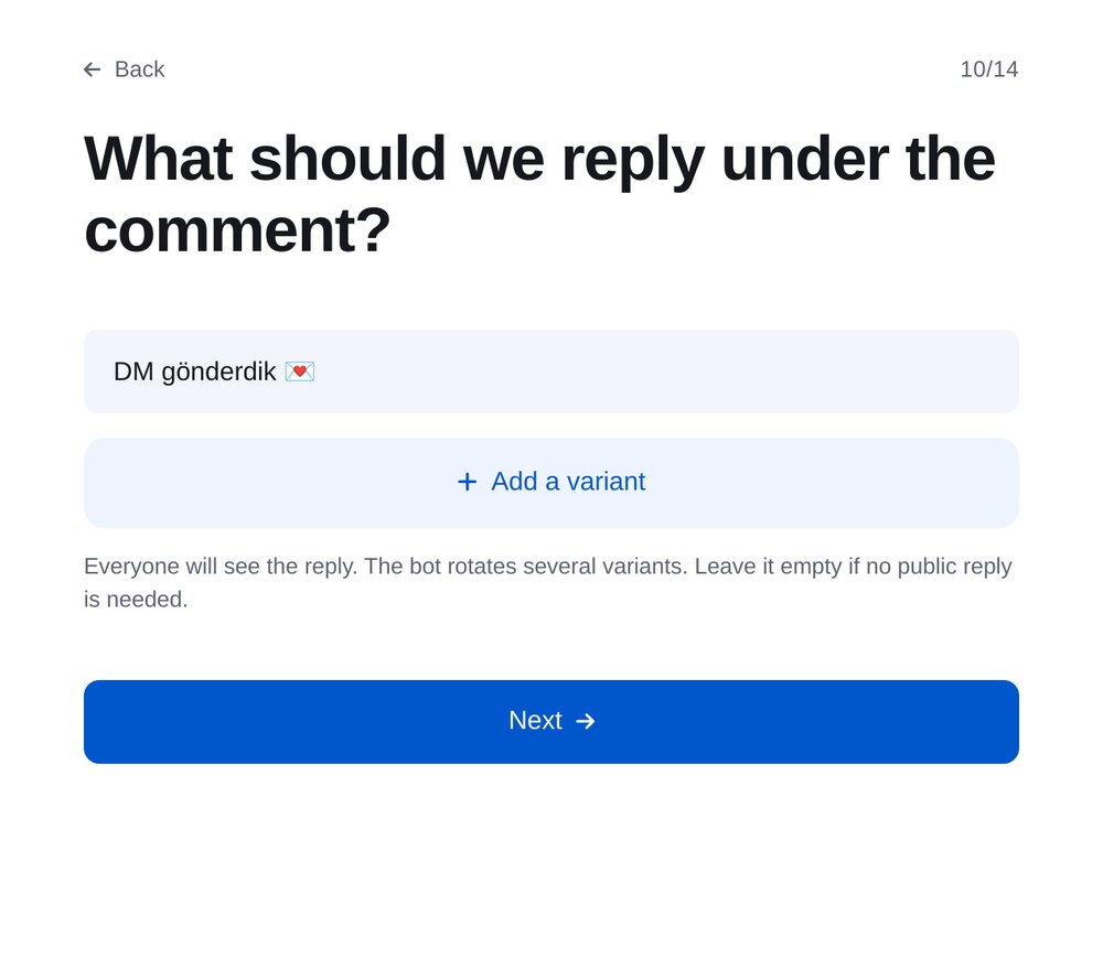 Yoruma verilen yanıt — ETOCHATBOT ayar ekranı