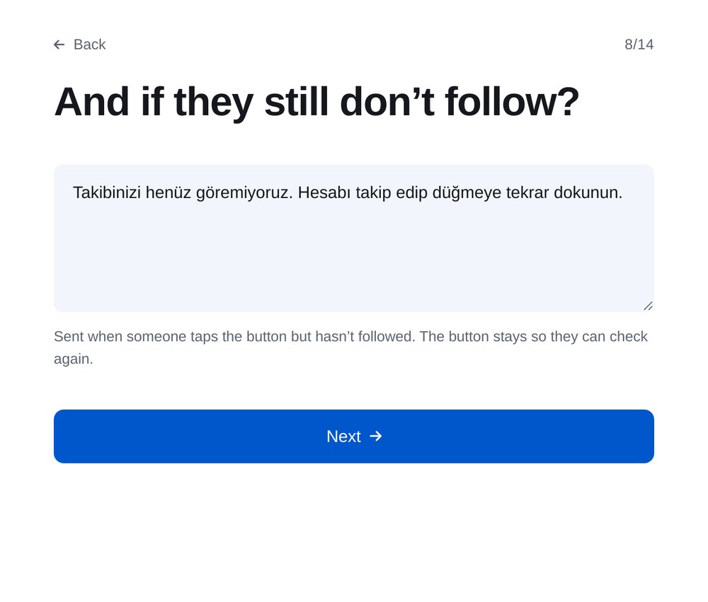 Hâlâ takip etmiyorsa yanıt — ETOCHATBOT ayar ekranı