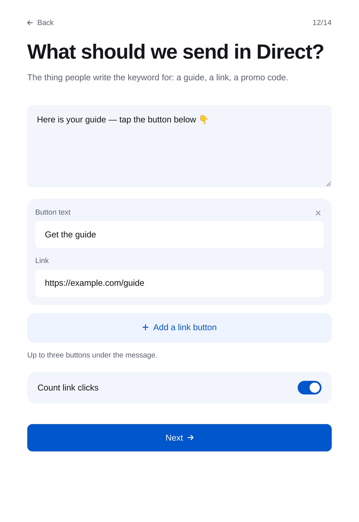 ETOCHATBOTの設定ウィザード。DMメッセージと「ガイドを受け取る」ボタン