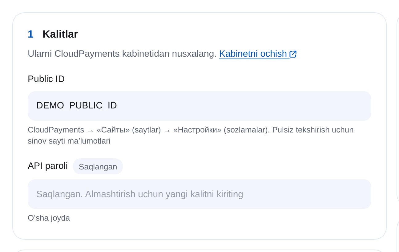 ETOCHATBOT CloudPayments: Public ID va API paroli
