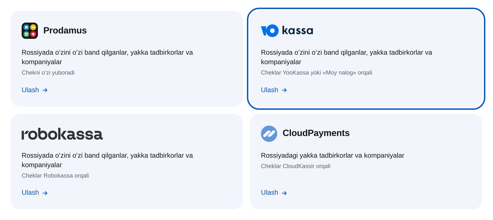 ETOCHATBOTdagi YooKassa toʻlov tizimi kartasi