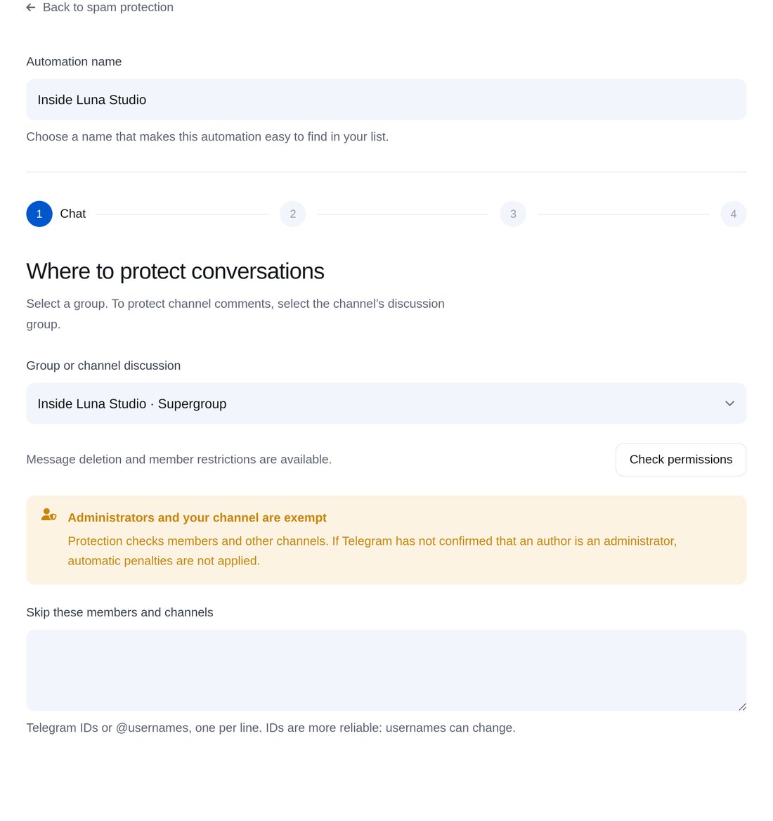 Gruppe auswählen – Einrichtung in ETOCHATBOT