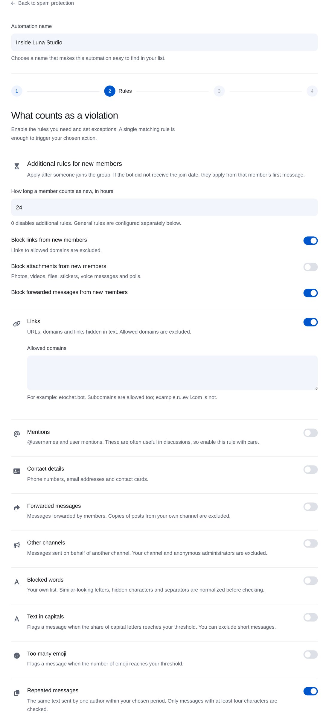 Regeln festlegen – Einrichtung in ETOCHATBOT