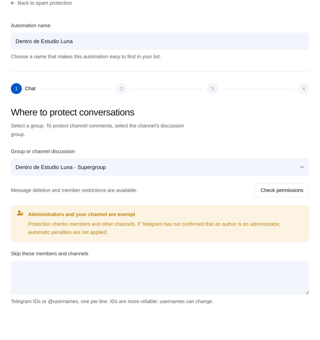 Selección del grupo en ETOCHATBOT