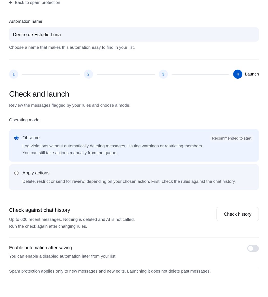 Revisión y activación en ETOCHATBOT