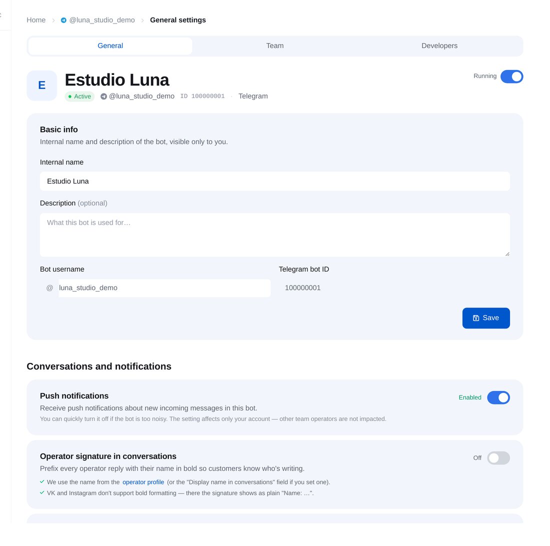 Comprobación de la conexión en ETOCHATBOT