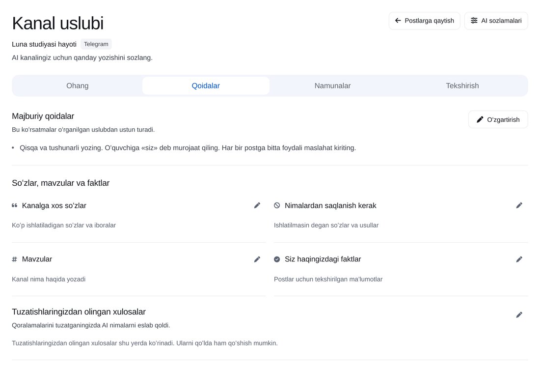Qoidalar qoʻshing — ETOCHATBOT sozlash ekrani