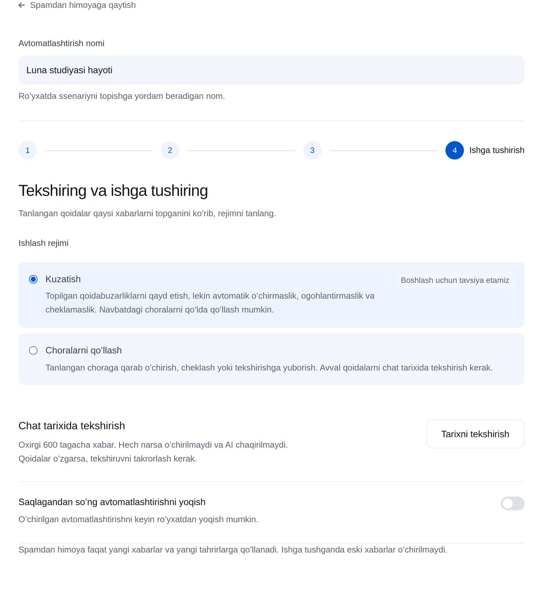 Tekshirib ishga tushiring — ETOCHATBOT sozlash ekrani