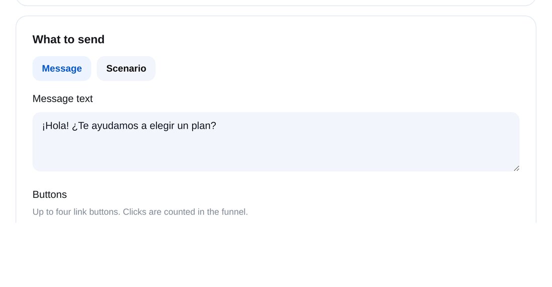 Mensaje y horario de envío en ETOCHATBOT